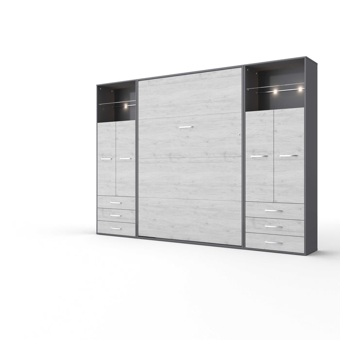 Maxima House - INVENTO Vertical Murphy Bed, European Queen  With Mattress, Cabinet, and LED