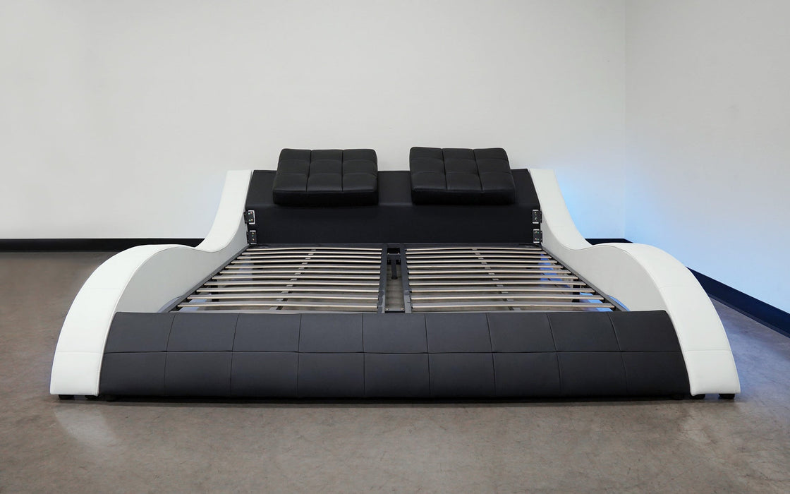 (Custom Order) Jubilee Furniture - Bianca Curved Modern Leather Platform Smart Bed With LED Light