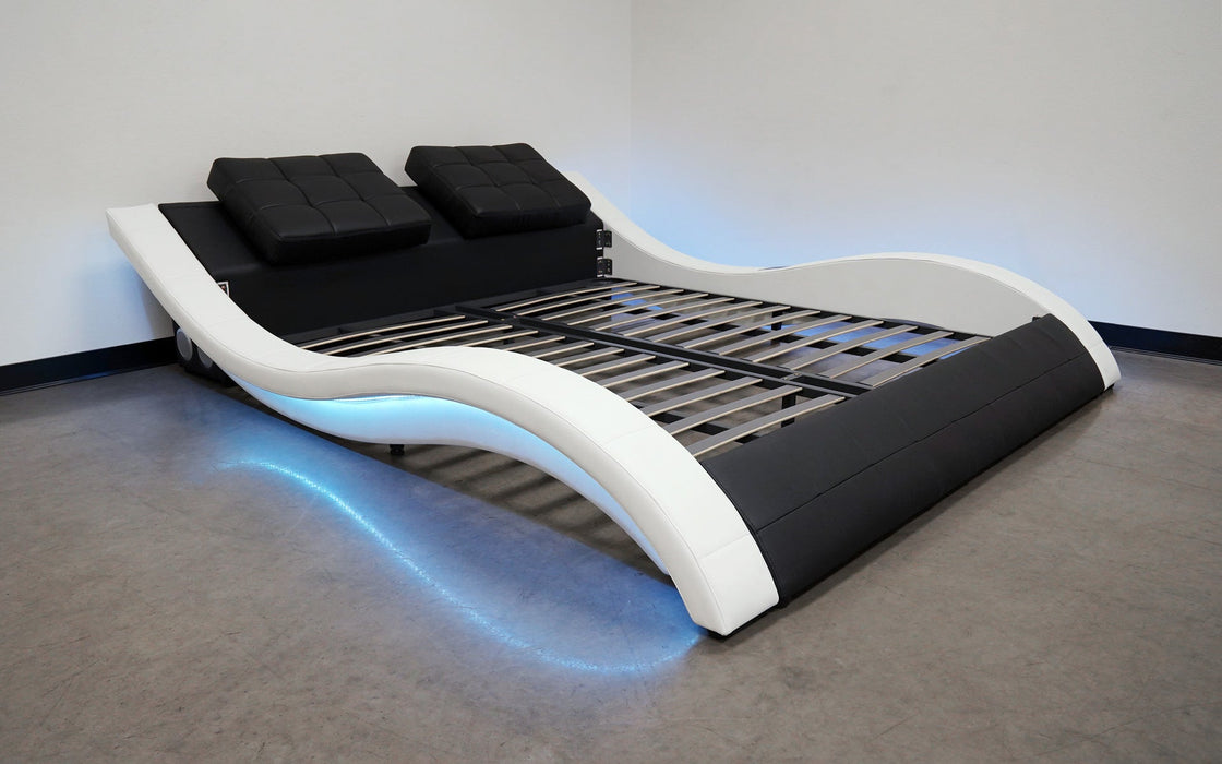 (Custom Order) Jubilee Furniture - Bianca Curved Modern Leather Platform Smart Bed With LED Light