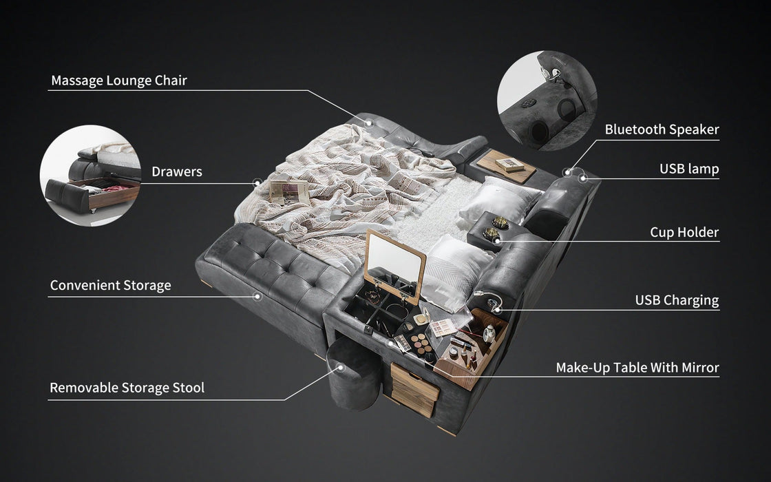 (Custom Order) Jubilee Furniture - Maysun All in One Smart Bed With Massage Lounge Chaise
