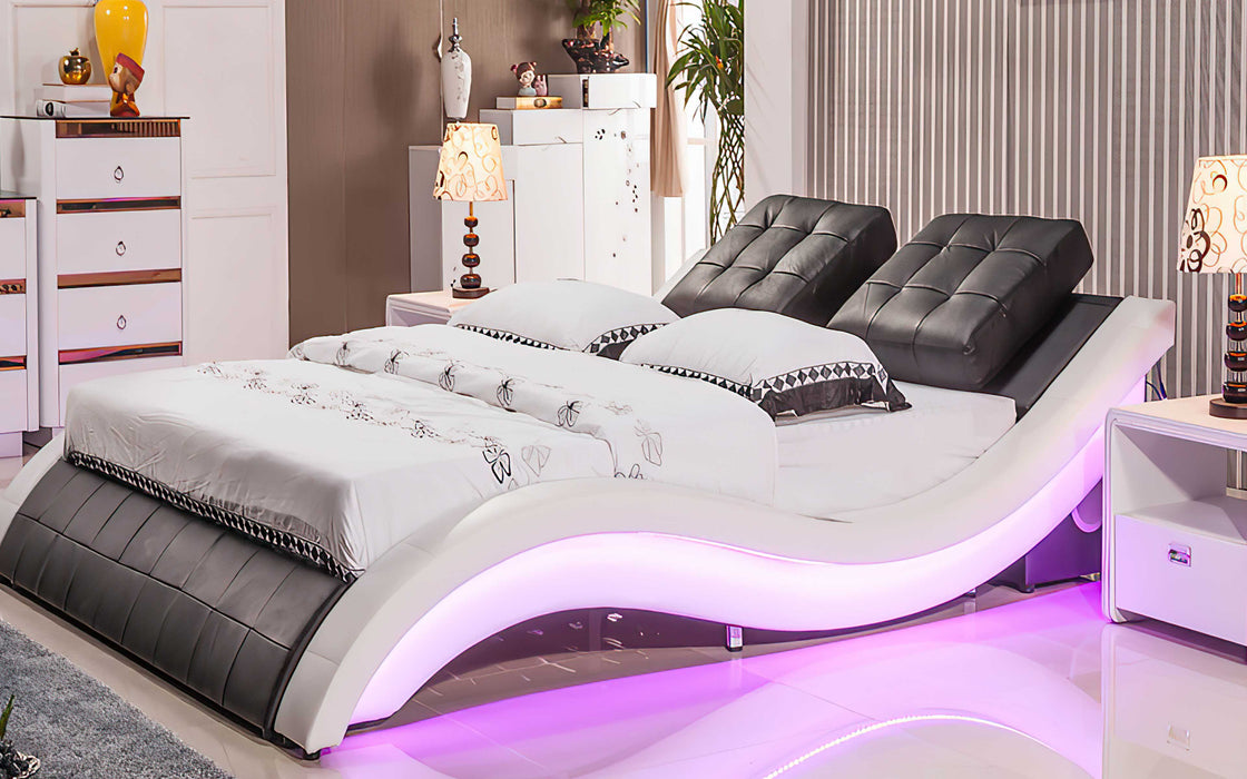 Jubilee Furniture - Bianca Curved Modern Leather Platform Smart Bed With LED Light