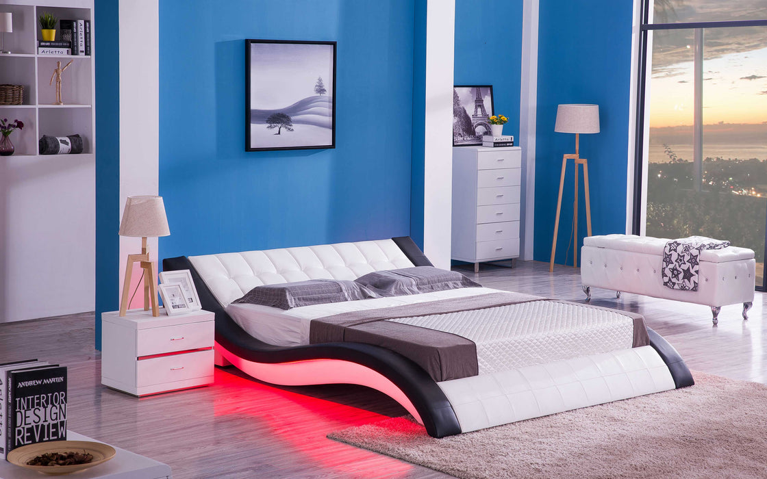 (Custom Order) Jubilee Furniture - Sunna Curved Modern Leather Platform Smart Bed With LED Light