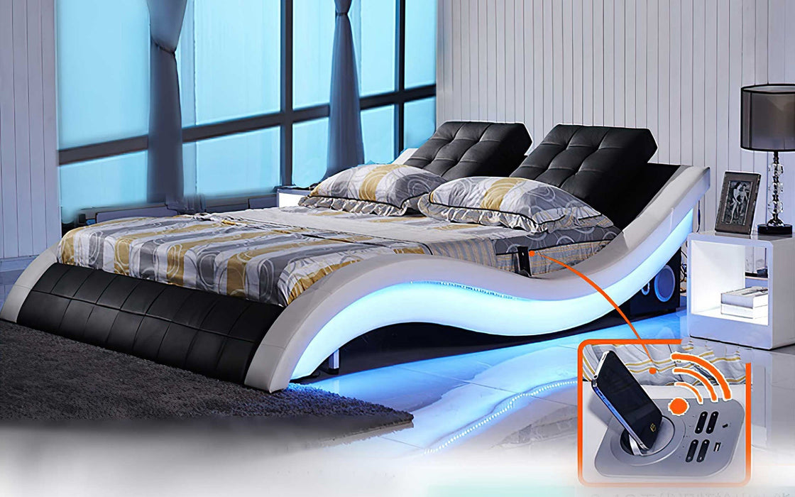 (Custom Order) Jubilee Furniture - Bianca Curved Modern Leather Platform Smart Bed With LED Light