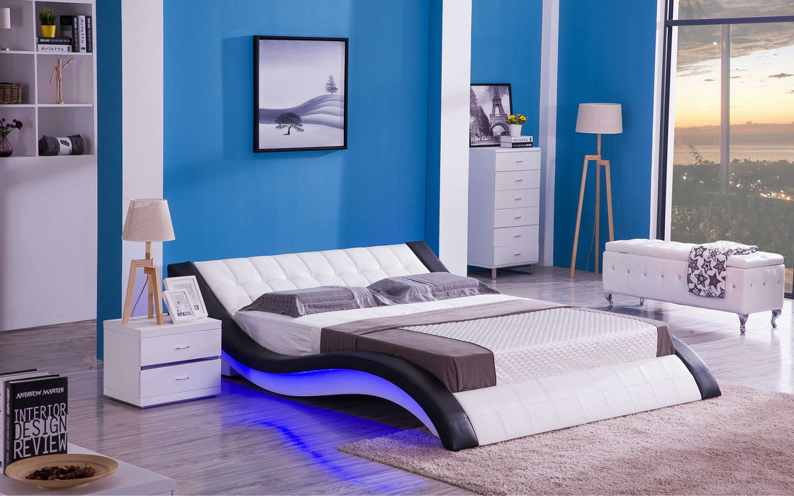 (Custom Order) Jubilee Furniture - Sunna Curved Modern Leather Platform Smart Bed With LED Light