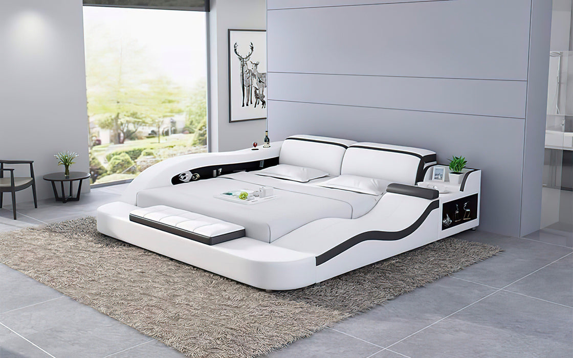 White leather storage bed 