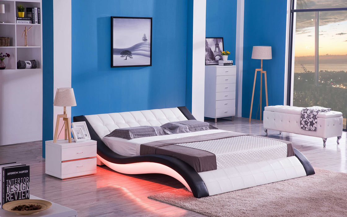 (Custom Order) Jubilee Furniture - Sunna Curved Modern Leather Platform Smart Bed With LED Light