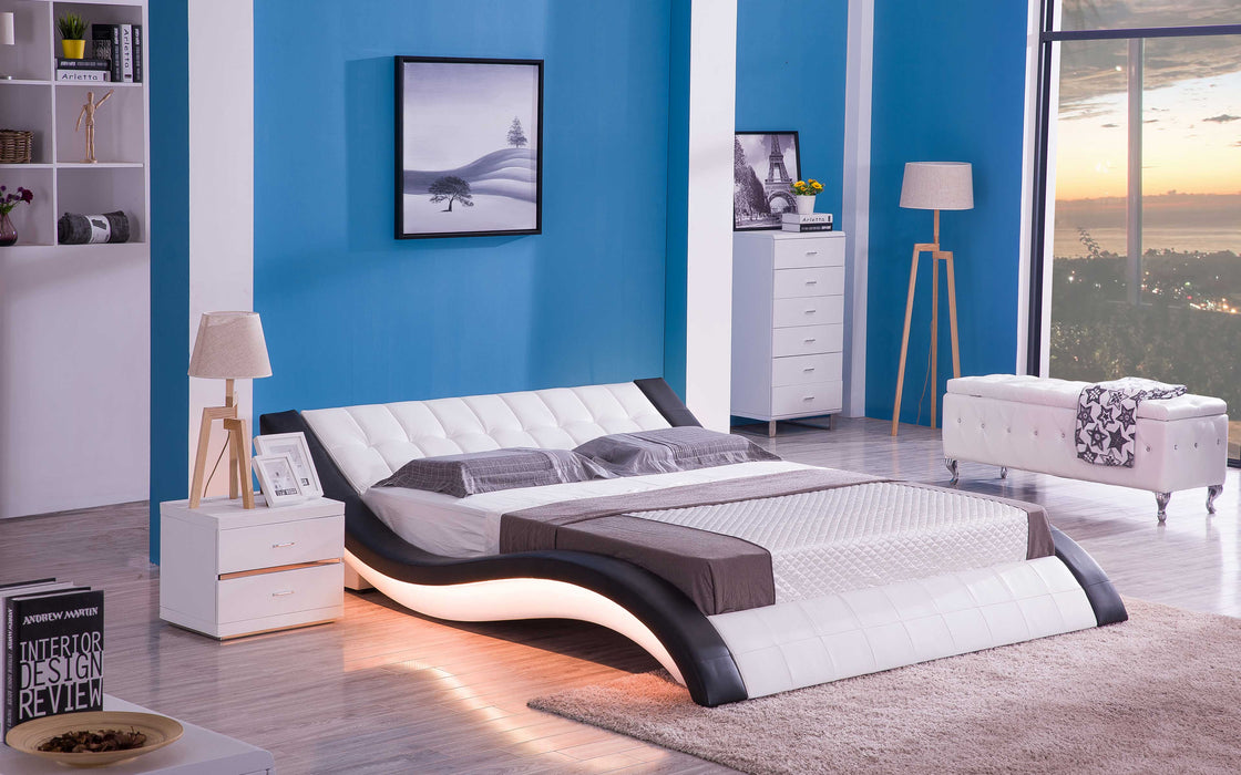 (Custom Order) Jubilee Furniture - Sunna Curved Modern Leather Platform Smart Bed With LED Light