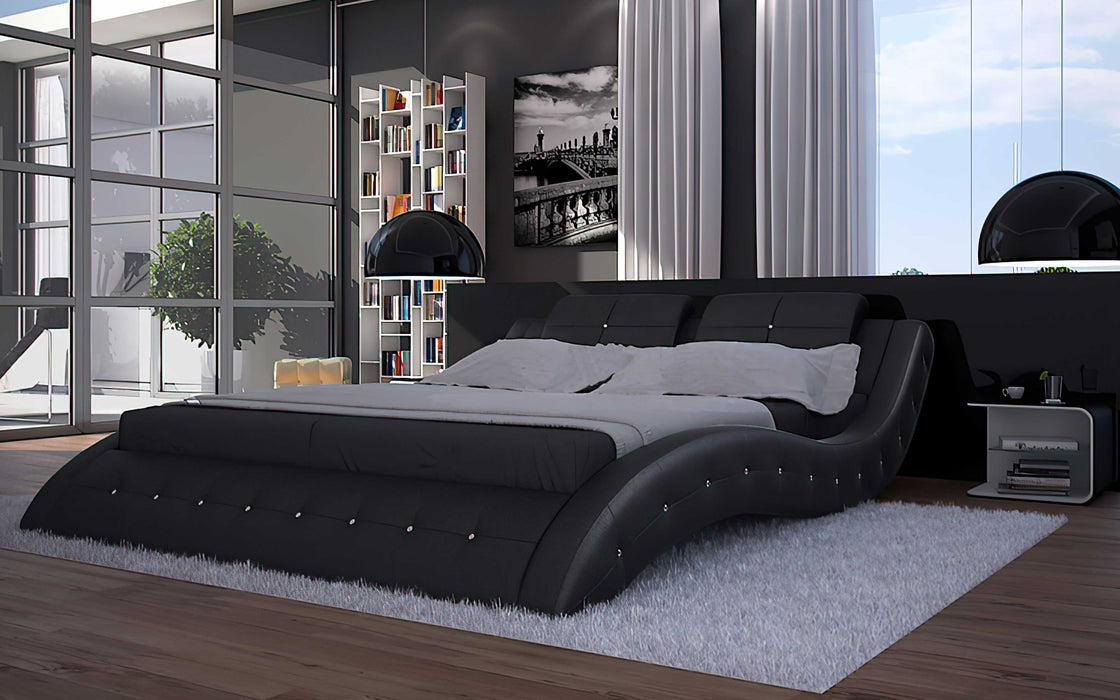 (Custom Order) Jubilee Furniture - Hnoss Curved Modern Leather Platform Bed