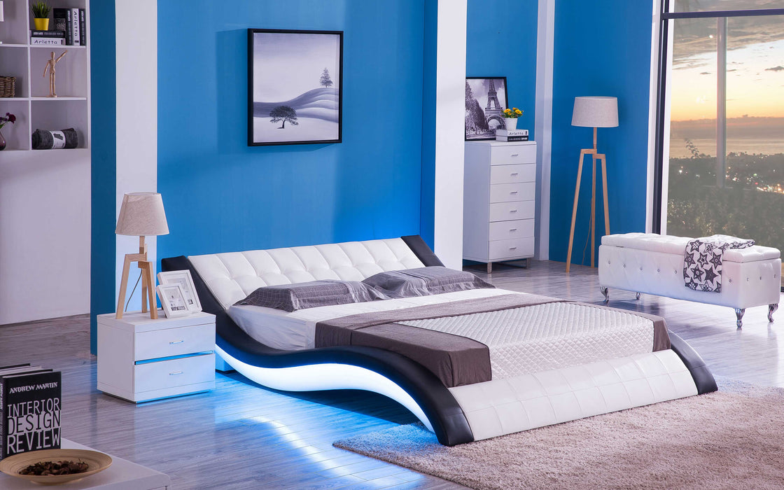 (Custom Order) Jubilee Furniture - Sunna Curved Modern Leather Platform Smart Bed With LED Light