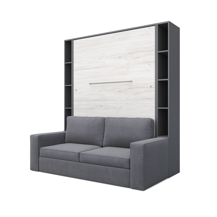 Maxima House - INVENTO Vertical European Full-Size Murphy Bed with Sofa and Dual Bookcases