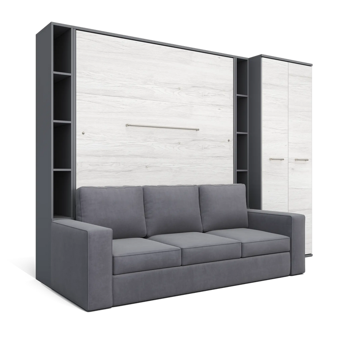 Maxima House - INVENTO Vertical Queen Size Murphy Bed with Sofa, Two Open Cabinets, and Wardrobe