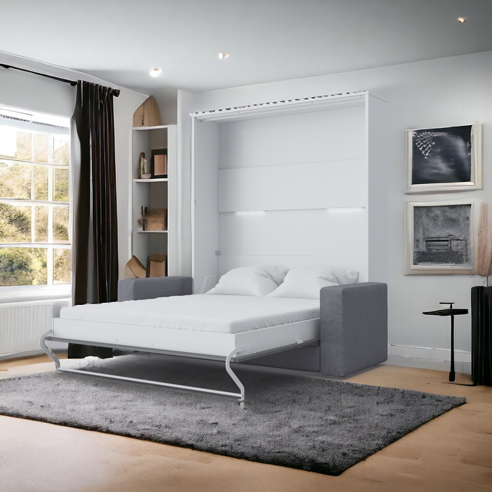 Maxima House - INVENTO Queen Vertical Murphy Bed With a Gray Sofa