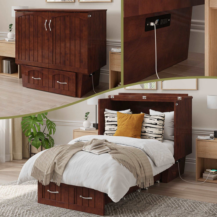 AFI - Sydney Queen/Twin Wood Murphy Bed Chest with Storage Drawer & Charging Station