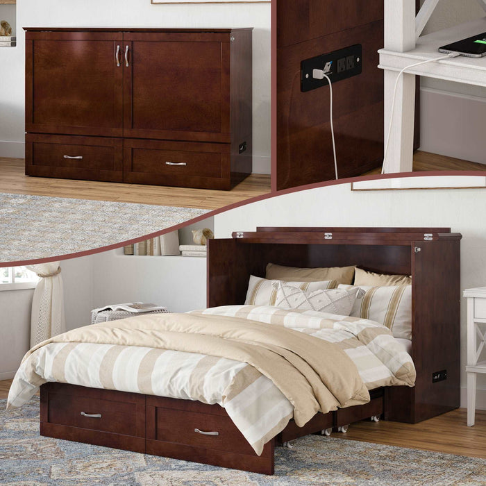 AFI - Hamilton Queen/Full/Twin Murphy Bed Chest With Mattress, Charging Station and Storage Drawer