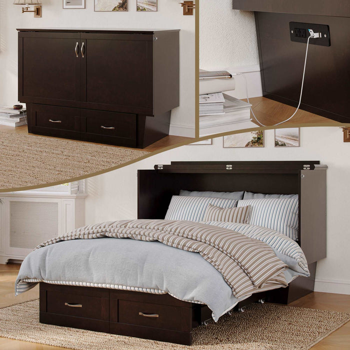 AFI - Monroe Queen/Full Murphy Bed Chest With Matttress, Charging Station and Storage Drawer