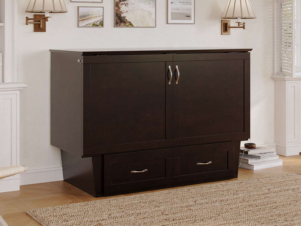 AFI - Monroe Queen/Full Murphy Bed Chest With Matttress, Charging Station and Storage Drawer
