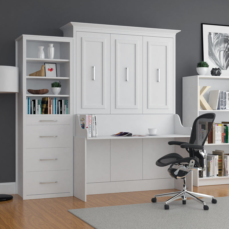 Leto Muro - Alegra Desk Wall Bed with Cabinet Full/Double Size in White Finish