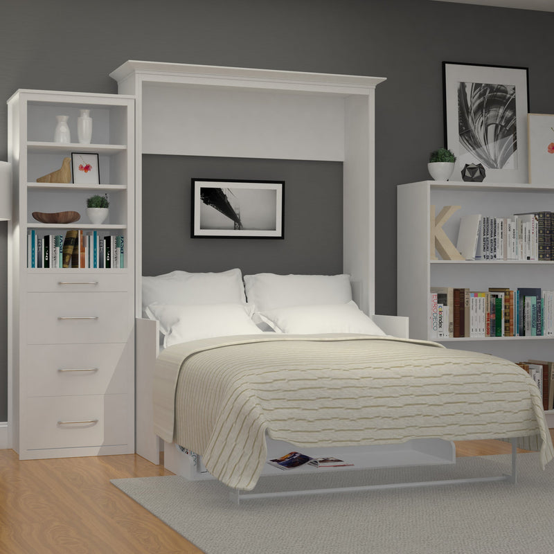 Leto Muro - Alegra Desk Wall Bed with Cabinet Full/Double Size in White Finish