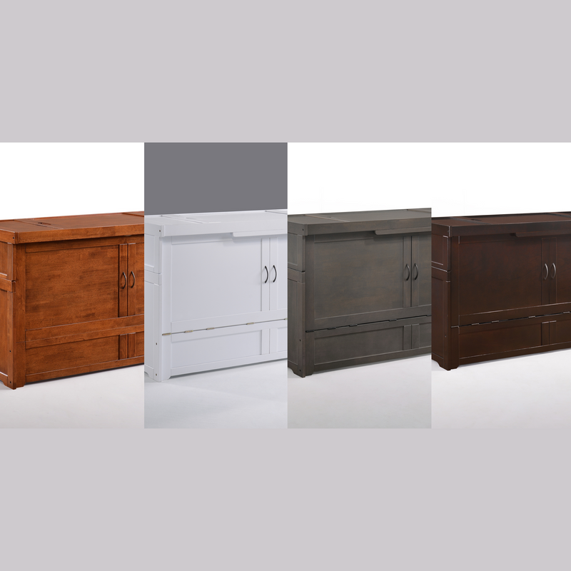 Night and Day Furniture - Cube 2 Queen Cabinet Murphy Bed in Cherry, White, Chocolate, & Stonewash