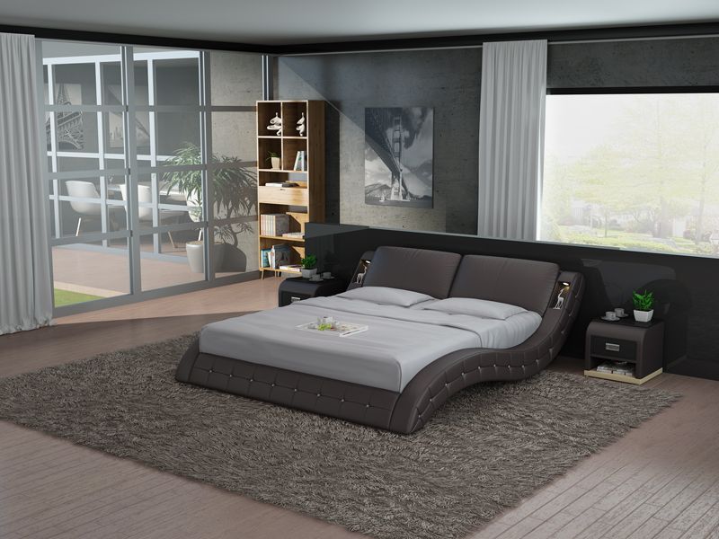 Dark Brown Leather Bed