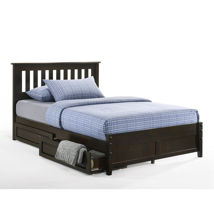 Night and Day Furniture - Dual System Rosemary Bed, All Sizes in Chery, Chocolate, Natural, Stonewash, & White