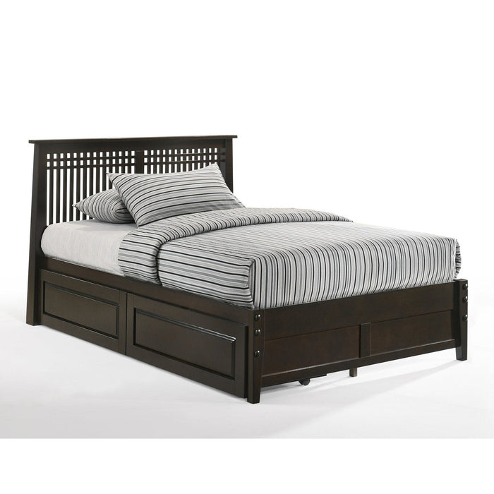 Night and Day Furniture - Dual System Solstice Bed, All Sizes in Cherry, Chocolate, Natural, Stonewash