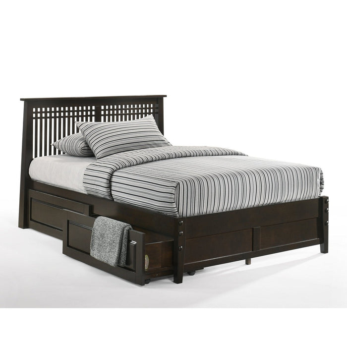 Night and Day Furniture - Dual System Solstice Bed, All Sizes in Cherry, Chocolate, Natural, Stonewash