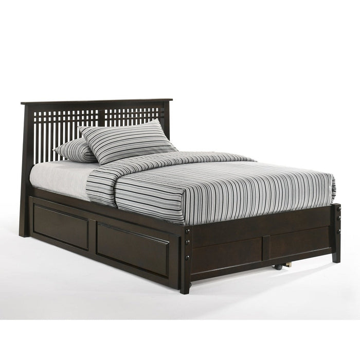 Night and Day Furniture - Dual System Solstice Bed, All Sizes in Cherry, Chocolate, Natural, Stonewash