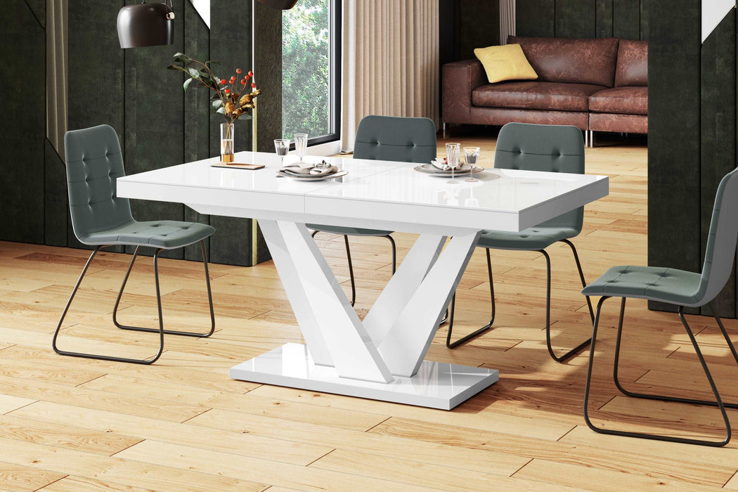 Maxima House - Chara 7-Piece Glossy Extendable Dining Table Set, In White w/ 6 Chairs