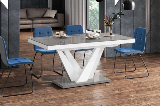 Maxima House - Chara 7-Piece Glossy Extendable Dining Table Set, in Gray/White w/ 6 Chairs