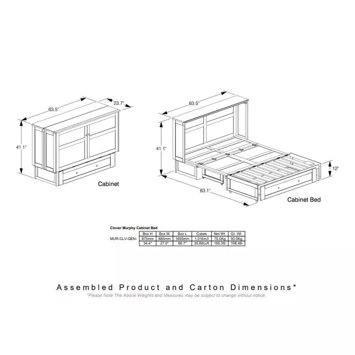 Night and Day Furniture - Clover Queen Cabinet Murphy Chest Bed with Mattress