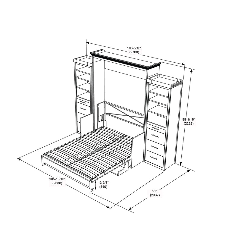Leto Muro - Alegra Full Wall Bed with Desk and 2 Towers in White Finish