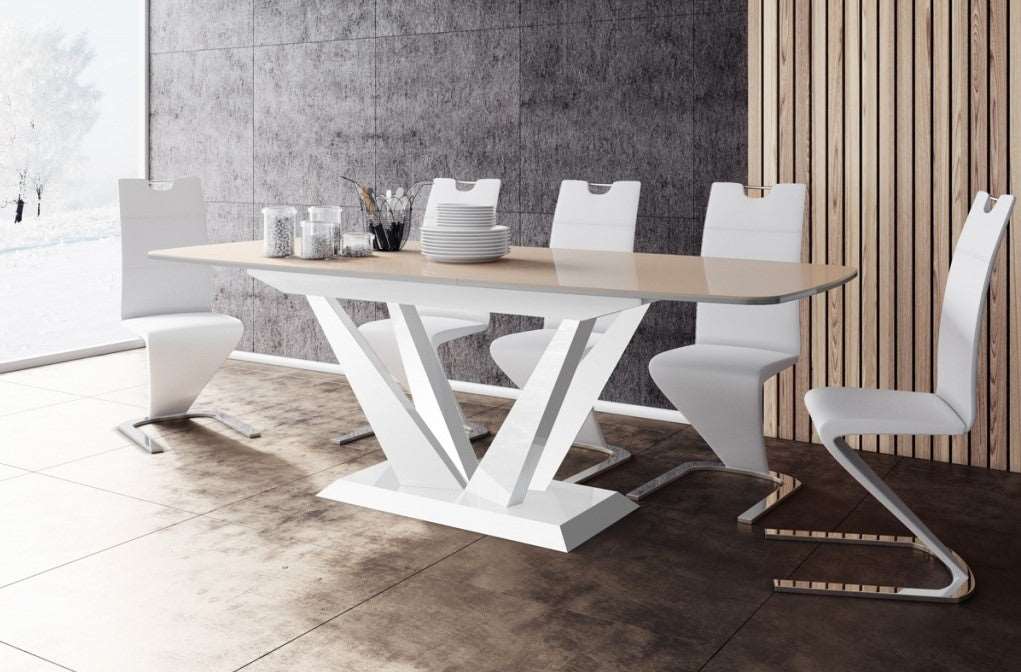 Maxima House - Feto 7-Piece Glossy Extendable Dining Table Set w/ 6 Chairs