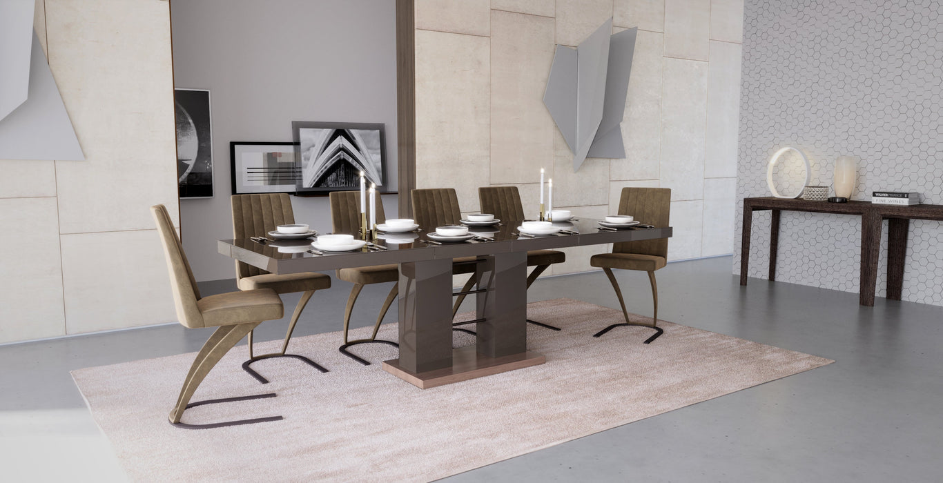 Maxima House - Lisa 7-Piece Glossy Extendable Dining Table Set, In Brown w/ 6 Chairs HU0010K-338