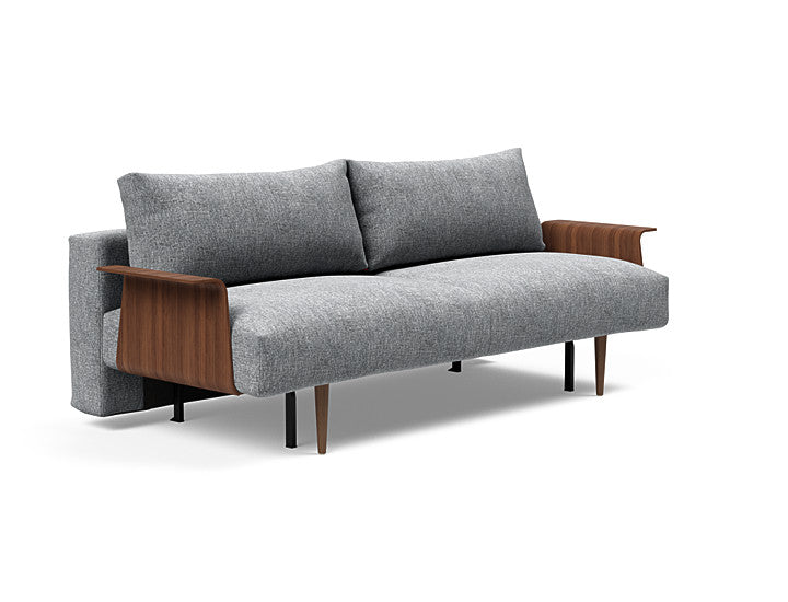 Innovation Living - Frode Dark Wood Styletto Sofa Bed with Upholstered or Walnut Arms