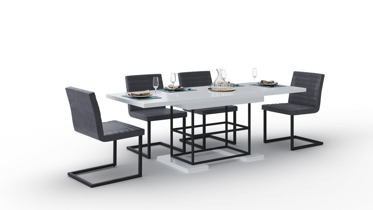 Maxima House - Anie 7-Piece Glossy Extendable Dining Table Set, In White w/ 6 Chairs EN004K-376