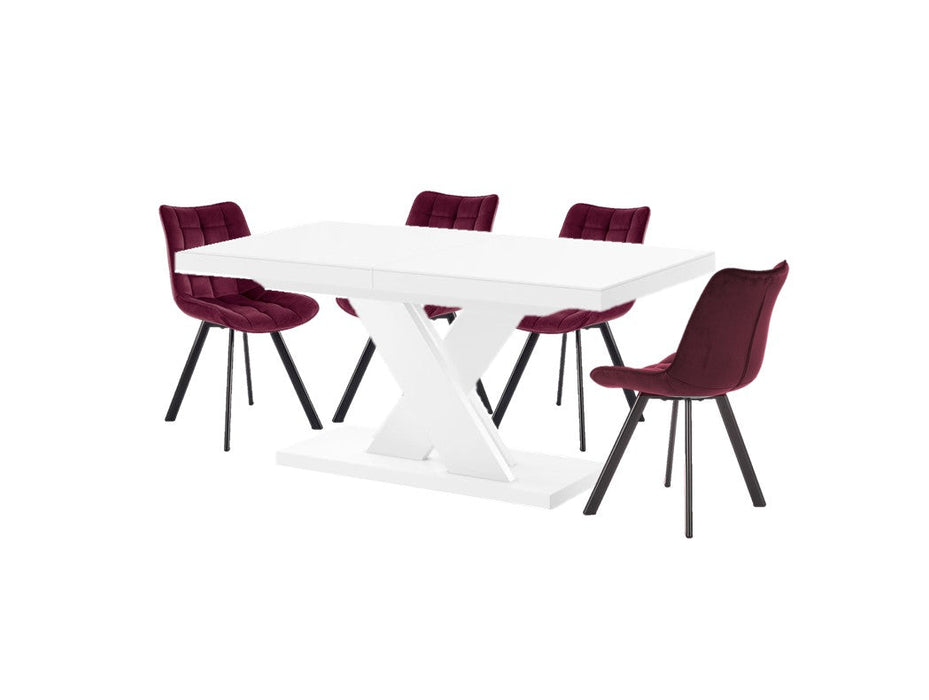 Maxima House - Xenna 7-Piece Glossy Extendable Dining Table Set, In White w/ 6 Chairs HU0058K-332R