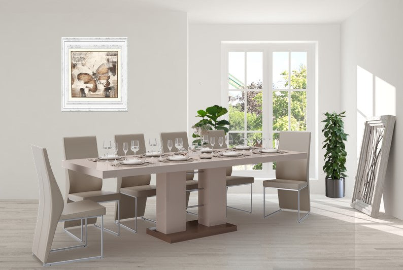 Maxima House - Rufus 7-Piece Glossy Extendable Dining Table Set in Beige w/ 6 Chairs HU0011K-213