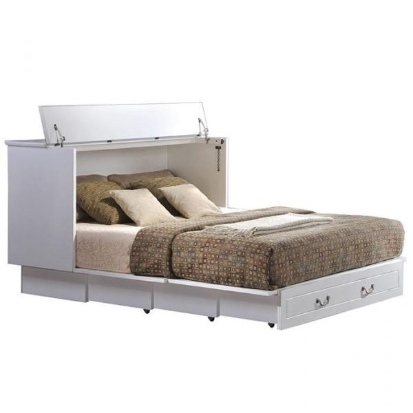 Arason - Creden-ZzZ Cottage White Cabinet Queen Murphy Bed with Mattress and USB Port