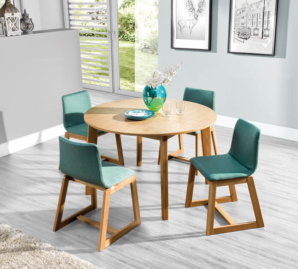 Maxima House - Scandi 5-Piece Extendable Dining Table Set, In Solid Oak Wood w/ 4 Chairs DT0041