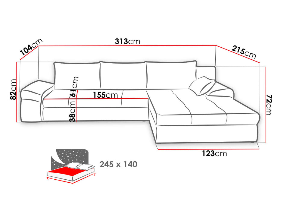 Maxima House - BELLO Sectional Sleeper Sofa, Universal Corner